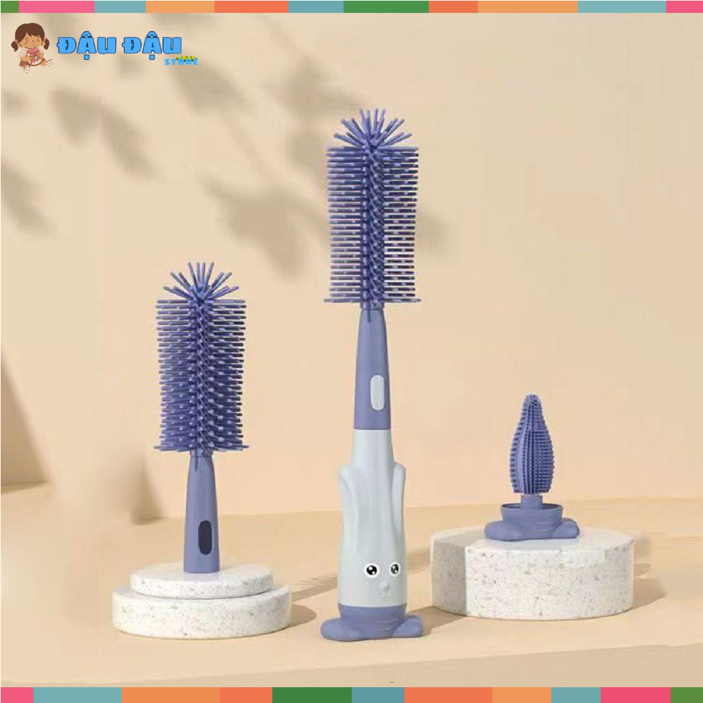 Bộ Cọ Rửa Bình Sữa Em Bé Bằng Silicon Đầu Mềm Xoay 360 Độ - 3 trong 1 Cho Bé và Mẹ Đậu Đậu Store