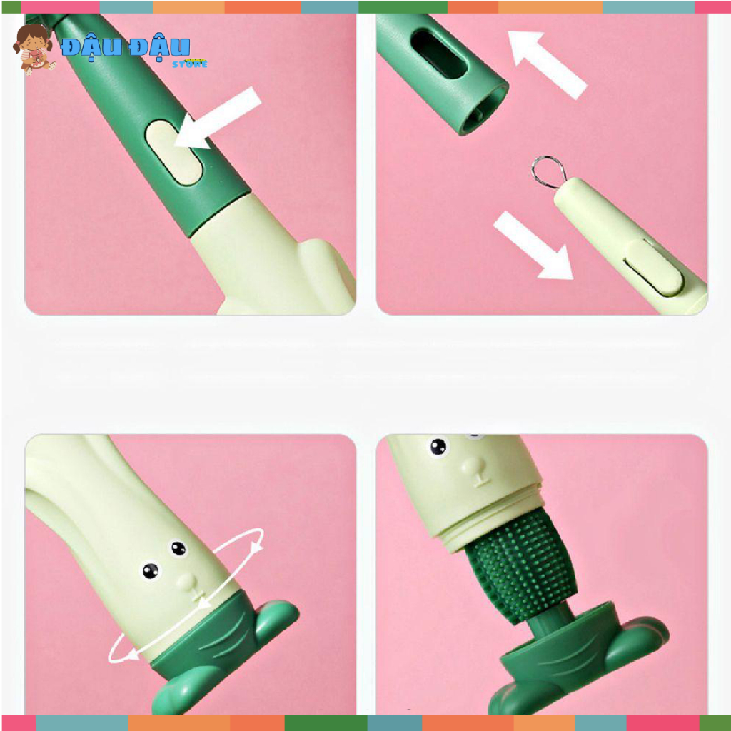 Bộ Cọ Rửa Bình Sữa Em Bé Bằng Silicon Đầu Mềm Xoay 360 Độ - 3 trong 1 Cho Bé và Mẹ Đậu Đậu Store