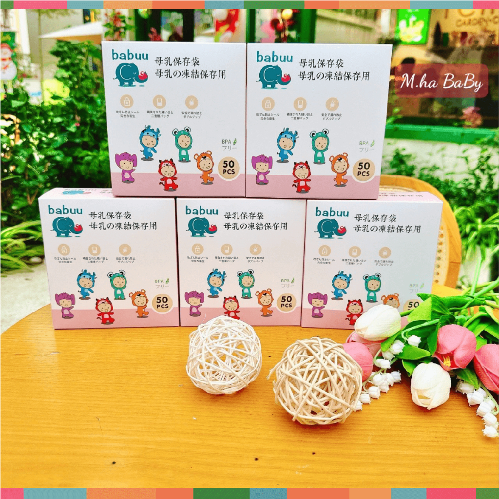 Hộp 50 Túi Trữ Sữa Babuu 250ml (New)  in hình Ngộ Nghĩnh Đựng Sữa Bột - Hộp Trữ Sữa In Họa Tiết Ngộ Nghĩnh Đậu Đậu Store