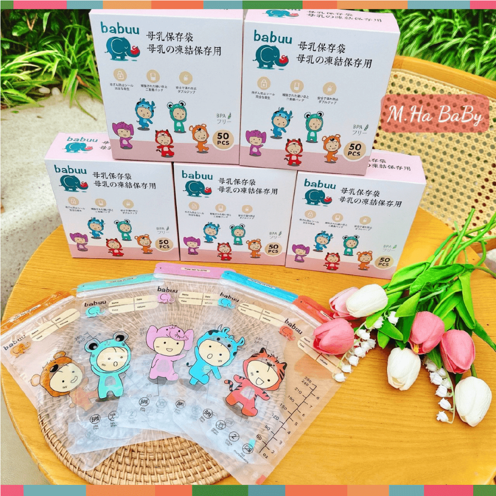 Hộp 50 Túi Trữ Sữa Babuu 250ml (New)  in hình Ngộ Nghĩnh Đựng Sữa Bột - Hộp Trữ Sữa In Họa Tiết Ngộ Nghĩnh Đậu Đậu Store