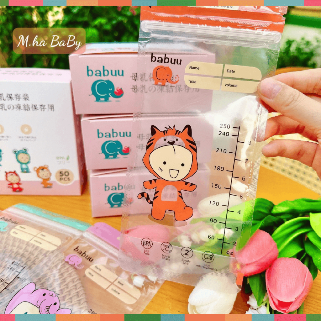 Hộp 50 Túi Trữ Sữa Babuu 250ml (New)  in hình Ngộ Nghĩnh Đựng Sữa Bột - Hộp Trữ Sữa In Họa Tiết Ngộ Nghĩnh Đậu Đậu Store