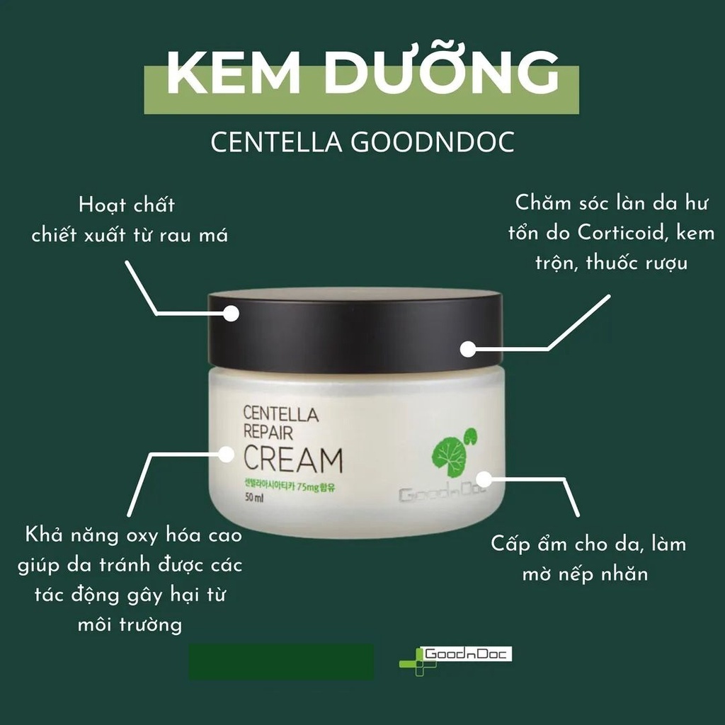 CÔNG TY – Bộ Kem Rau Má GoodnDoc Centella Repair Cream+Serum Dưỡng Ẩm Phục Hồi Giảm Thâm Nám Trắng Sáng Da Chống Lão Hóa