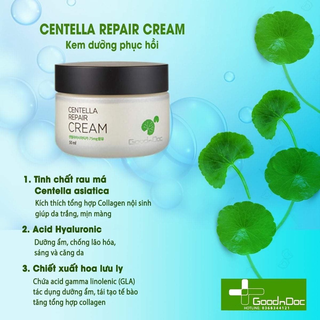 CÔNG TY – Bộ Kem Rau Má GoodnDoc Centella Repair Cream+Serum Dưỡng Ẩm Phục Hồi Giảm Thâm Nám Trắng Sáng Da Chống Lão Hóa