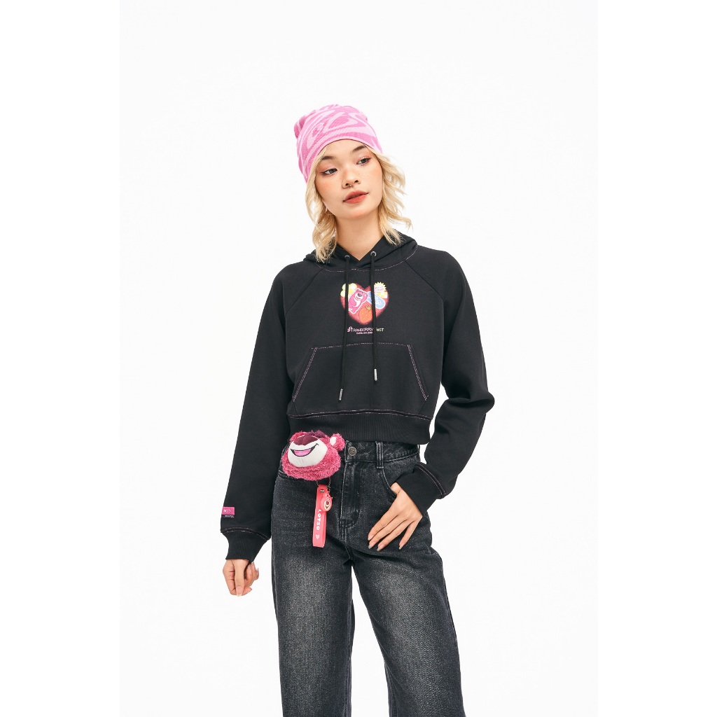 Áo Nỉ Mũ BOO Crop Trái Tim In Hình Gấu Lotso Trái tim
