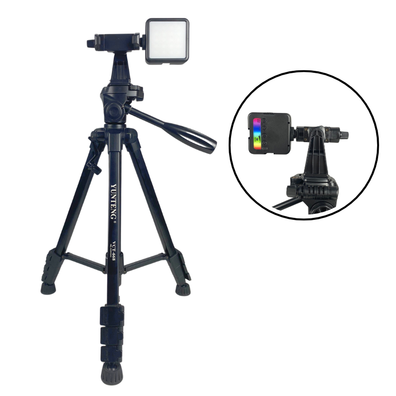 Combo Tripod Yunteng VCT 668 + Đèn RGB Nhiều Màu - Hỗ Trợ Quay Video, Chụp Ảnh & Livestream Chuyên Nghiệp