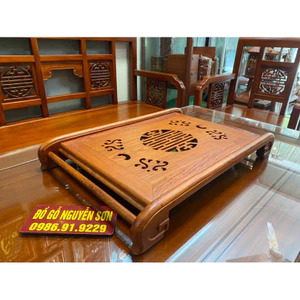 khay trà gỗ hương đá chân cuốn kích thước 54*35*8cm