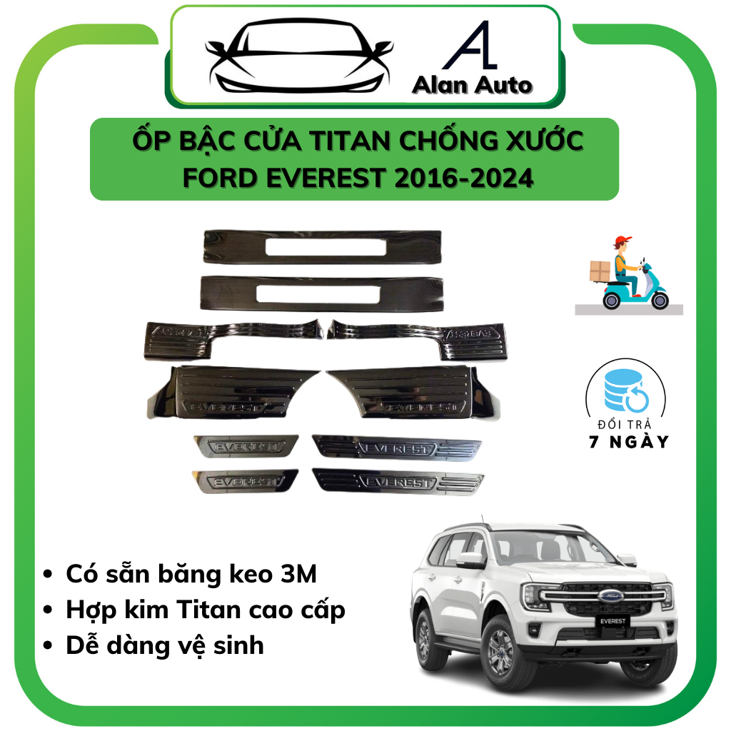 Ốp bậc cửa xe Ford Everest 2016-2023, Nẹp bước chân Everest ,Chất liệu hợp kim Titan cao cấp