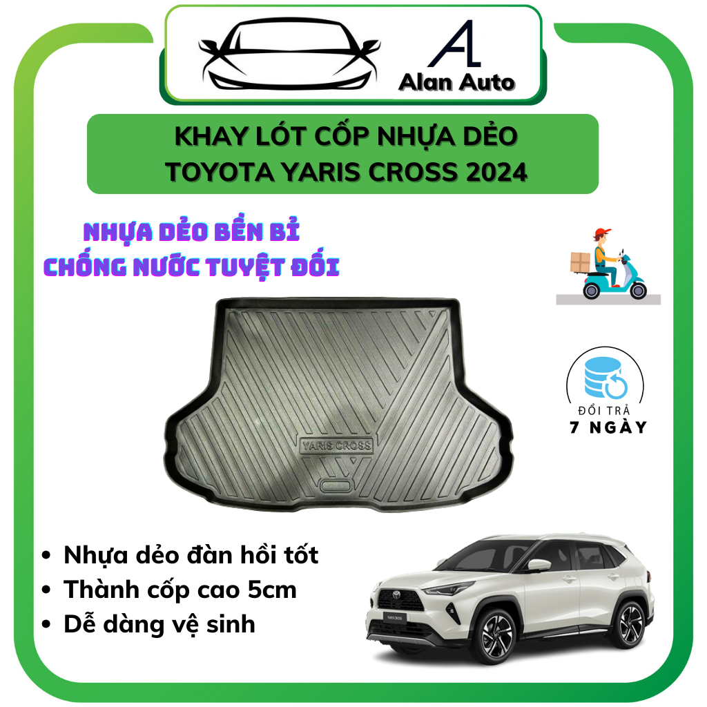 Lót cốp nhựa xe Toyota Yaris Cross 2024-2026, Bản Xăng, Khay lót côp nhựa chống nước, nhựa dẻo TPO bền bỉ