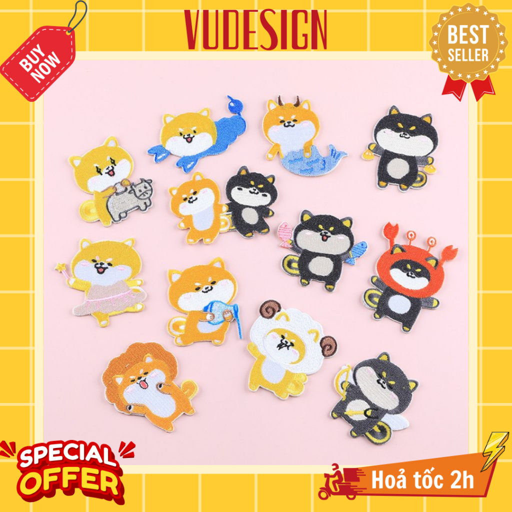 Sticker Dán Vải, Sticker Ủi Thêu Quần Áo, Balo 12 Cung Hoàng Đạo Chó ...