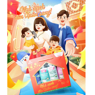 Set quà tết tẩy rửa sinh học Nhà Sạch Đón Xuân Sang Zafami 4 chai 500mL