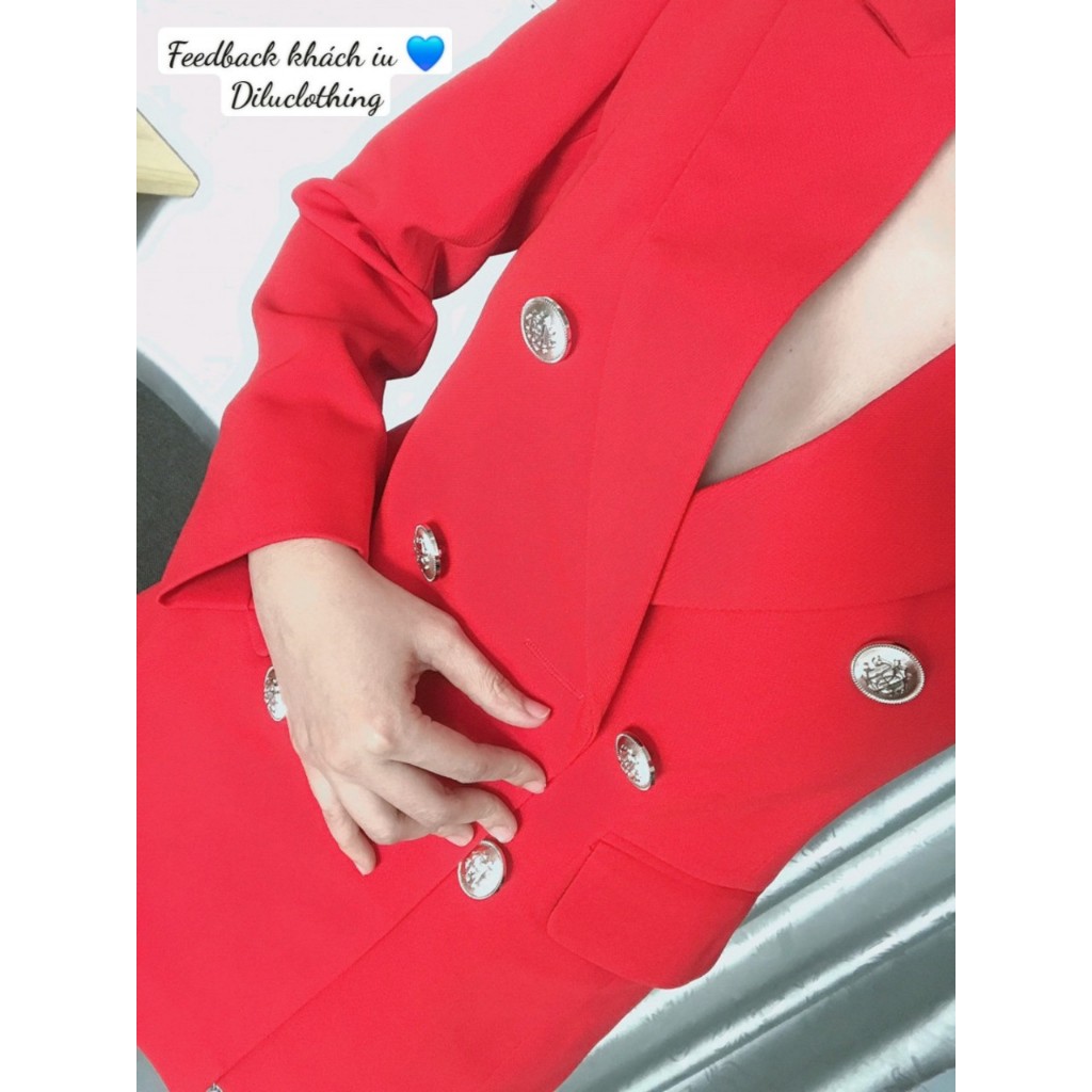 Bộ - Áo blazer nữ & Quần Short màu đỏ đô form nút đồng sang trọng [MAY THEO SỐ ĐO] chất liệu cao cấp, 2 lớp lót lụa mềm