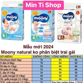 Bỉm Moony xanh tiêu chuẩn/cộng miếng/natural dán/quầnNB82/S76/M58/L54/L44/XL38/XXL26