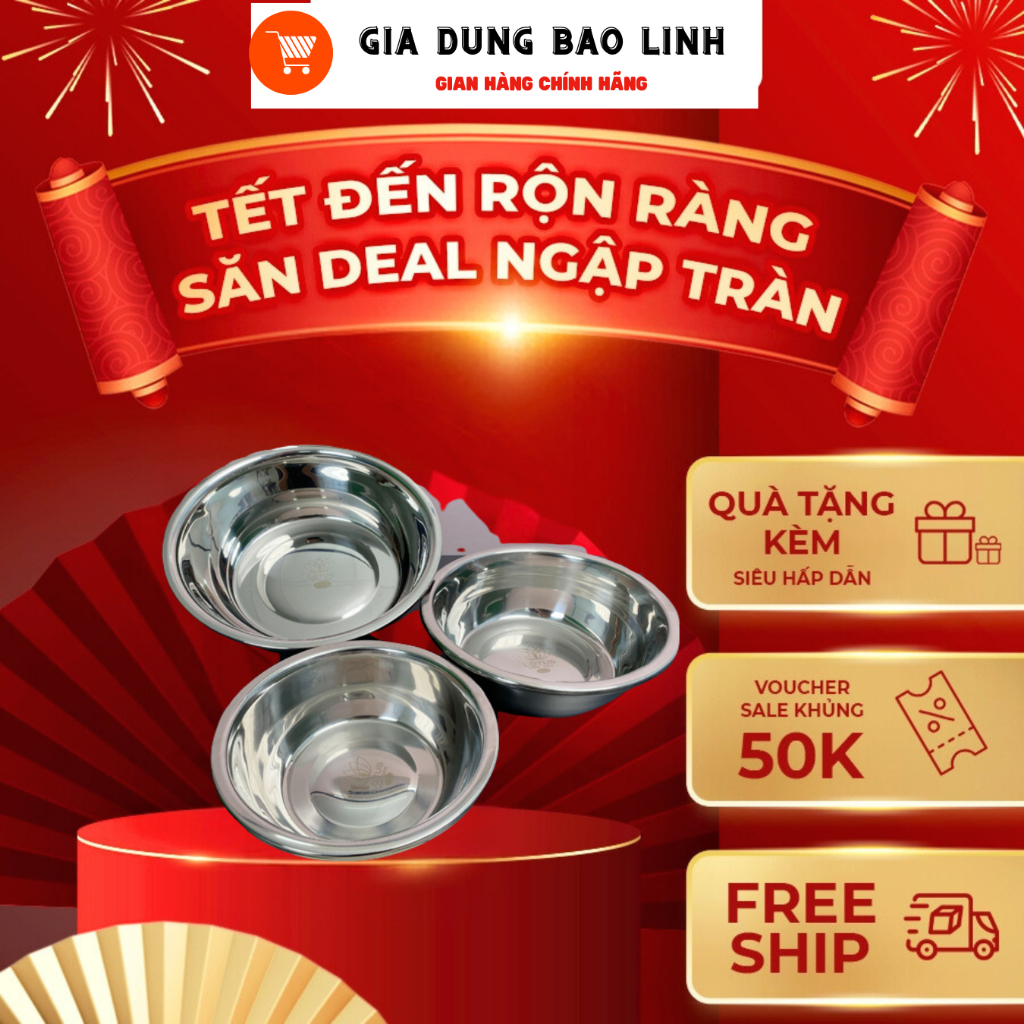 Bộ 3 Chậu INOX / Thau Inox / Tô Inox 304 Cao Cấp sâu lòng đa năng Size ...