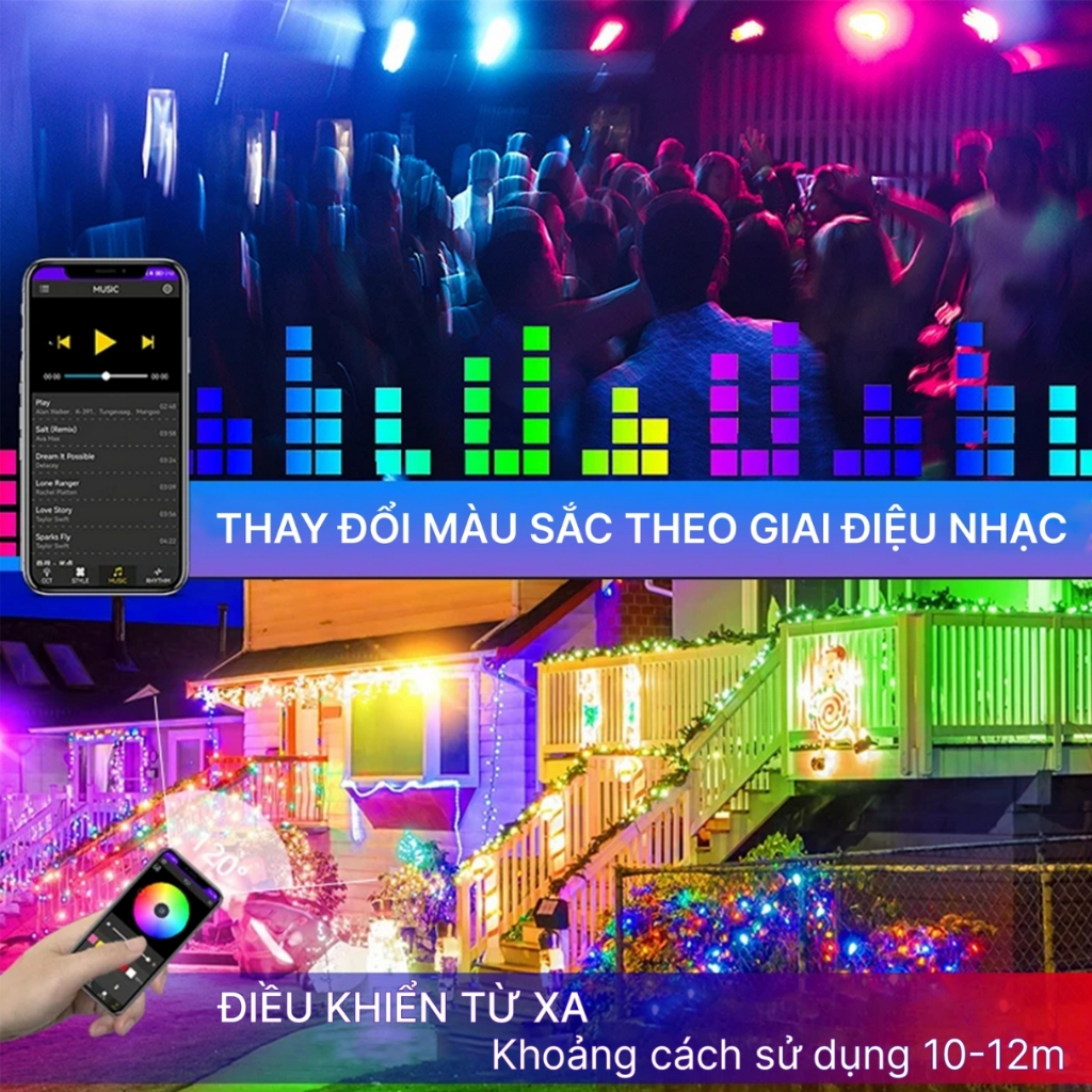 [800W] Đèn Pha Năng Lượng Mặt Trời Thay Đổi 16 Triệu Màu LED RGB, Kết Nối APP Điều Khiển Bằng Bluetooth, Chống Nước IP68