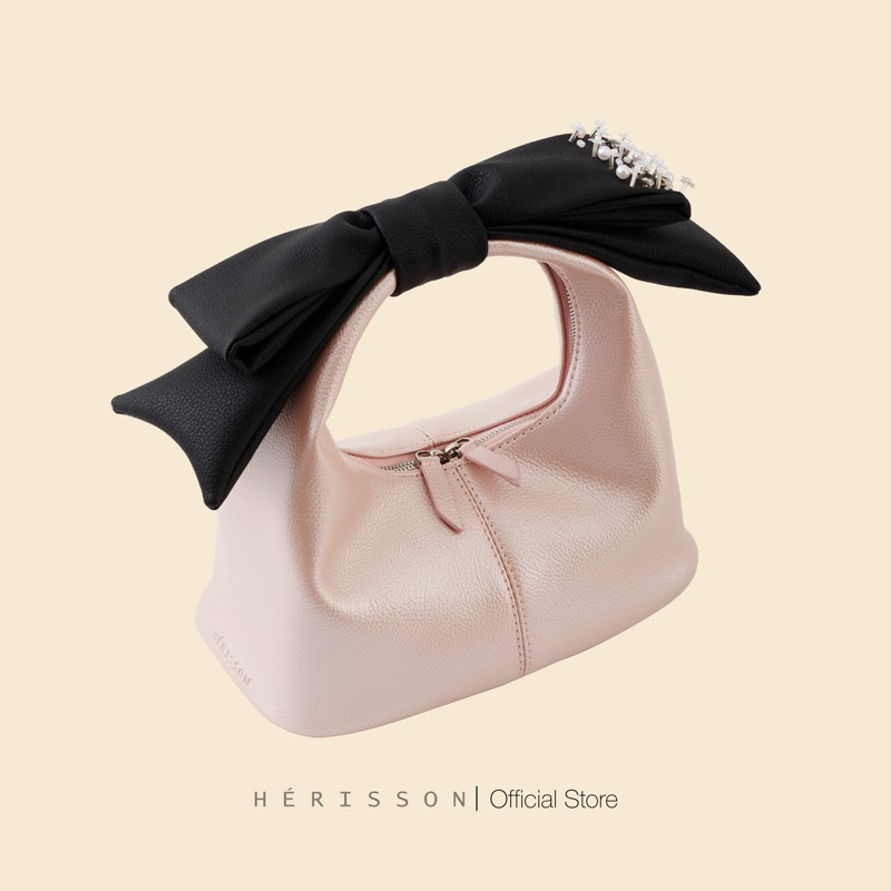 Túi Chow bag Hérisson màu hồng nhũ kèm nơ đen tháo rời | Shopee Việt Nam