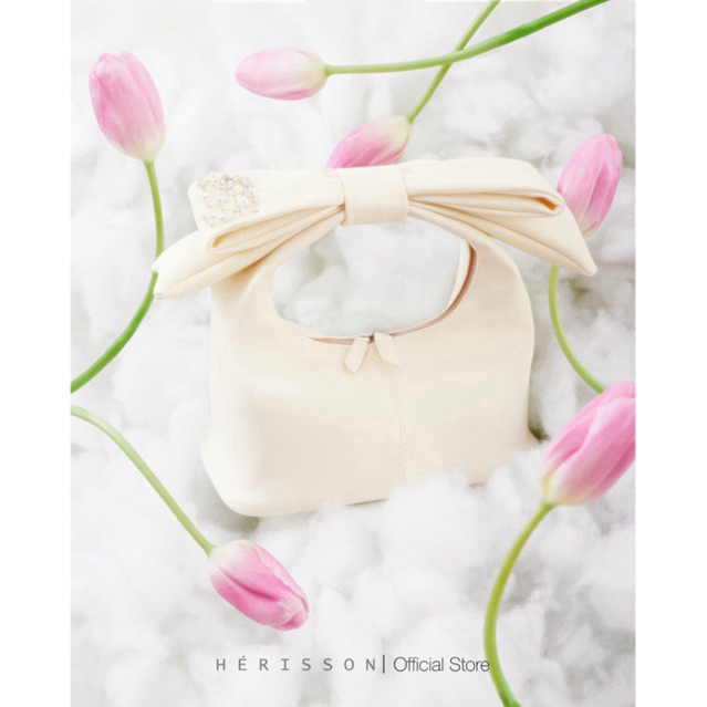 Túi nữ chow bag HÉRISSON màu trắng kèm nơ tháo rời | Shopee Việt Nam