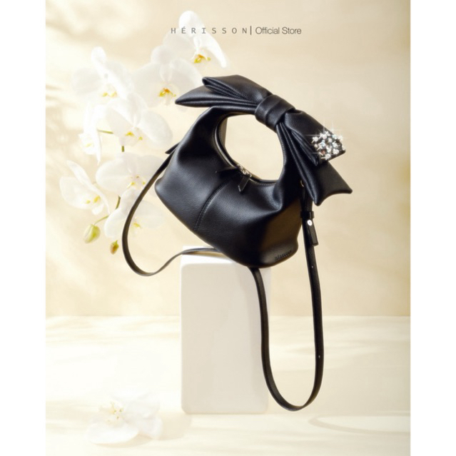 Túi nữ Chow bag Hérisson màu đen kèm nơ và quai dài tháo rời | Shopee ...