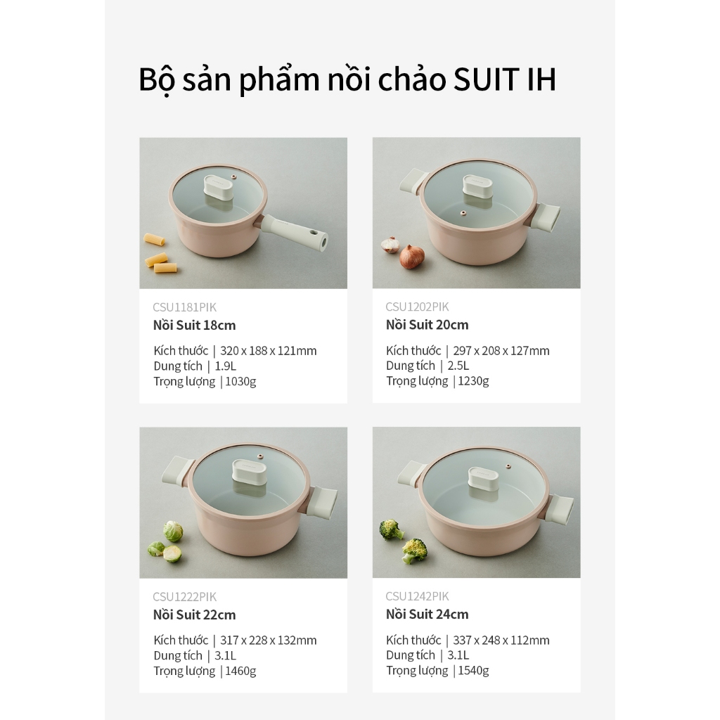 Nồi 24cm chống dính Suit IH LocknLock CSU1242PIK , dùng được bếp từ, tay cầm cách nhiệt tốt - K-MALL