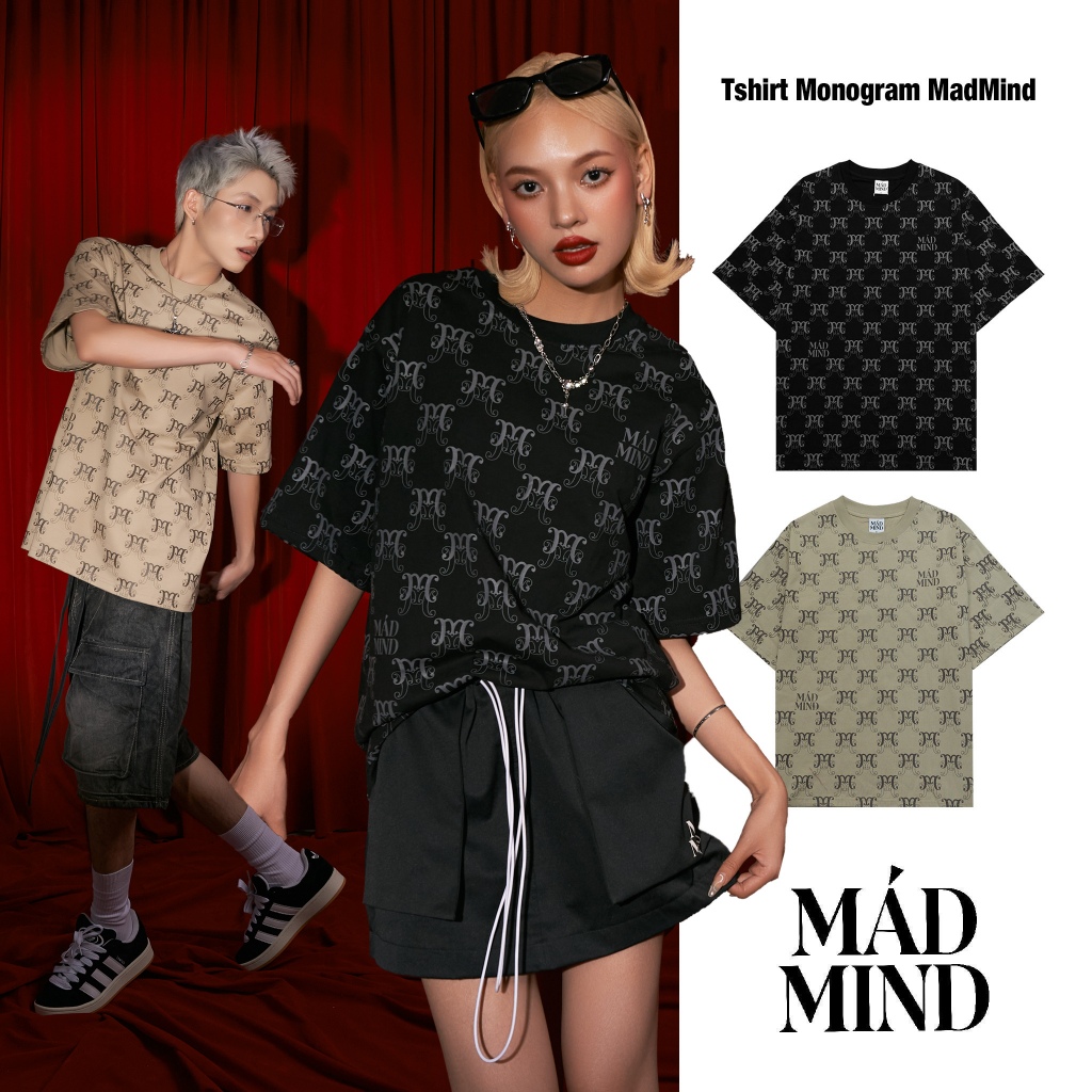 Áo Thun Tay Ngắn Monogram Madmind - Đen/ Be - 100% Cotton Premium ...