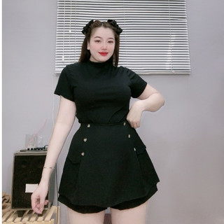 Quần giả váy big size nữ có nút trang trí túi giả eo chun co giãn thoải mái dành cho nàng chuppy xinh xắn trẻ trung  GVN