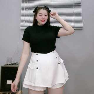 Quần giả váy big size nữ có nút trang trí túi giả eo chun co giãn thoải mái dành cho nàng chuppy xinh xắn trẻ trung  GVN