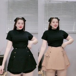 Quần giả váy big size nữ có nút trang trí túi giả eo chun co giãn thoải mái dành cho nàng chuppy xinh xắn trẻ trung  GVN