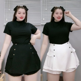 Quần giả váy big size nữ có nút trang trí túi giả eo chun co giãn thoải mái dành cho nàng chuppy xinh xắn trẻ trung  GVN