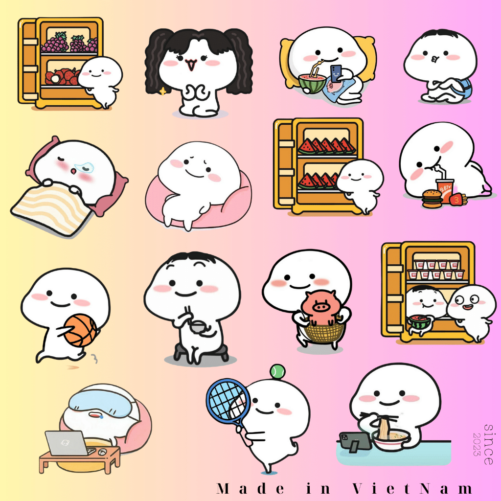 Bộ 100 sticker cute Quby chống nước mũ bảo hiểm điện thoại ly nước dụng cụ học tập