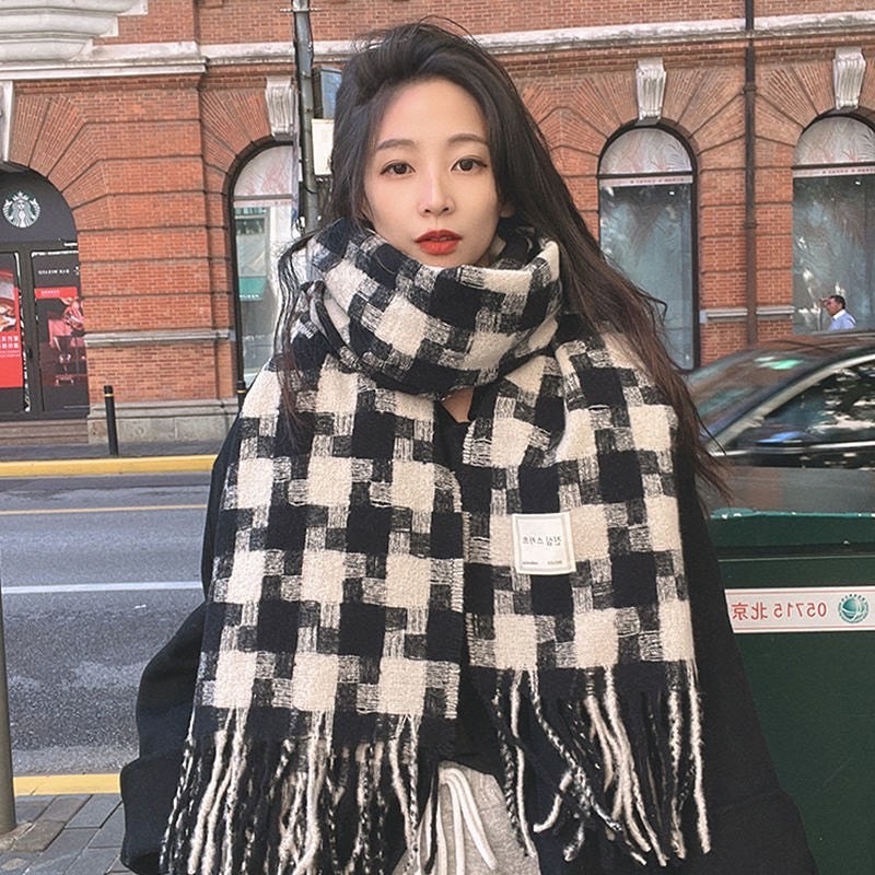 Khăn len quàng cổ nam nữ khăn kẻ caro noel hàn quốc vintage khăn choàng len nam nữ vintage khăn len quàng cổ nam nữ