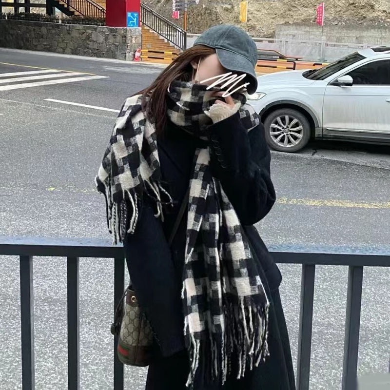 Khăn len quàng cổ nam nữ khăn kẻ caro đôi hàn quốc khăn len quàng cổ nam nữ khăn choàng len vintage Horizon