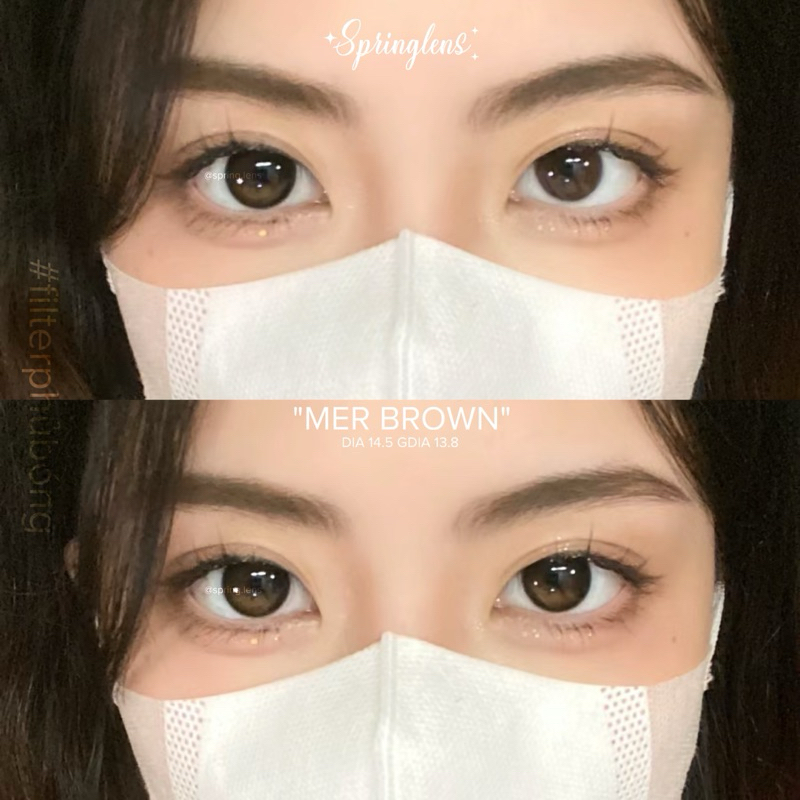 Kính áp tròng phủ bóng MER BROWN hot DOUYIN (Mercury) nâu hiệu ứng có giãn 1 tháng | Spring Lens