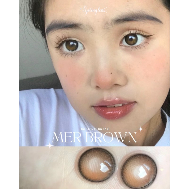 Kính áp tròng phủ bóng MER BROWN hot DOUYIN (Mercury) nâu hiệu ứng có giãn 1 tháng | Spring Lens