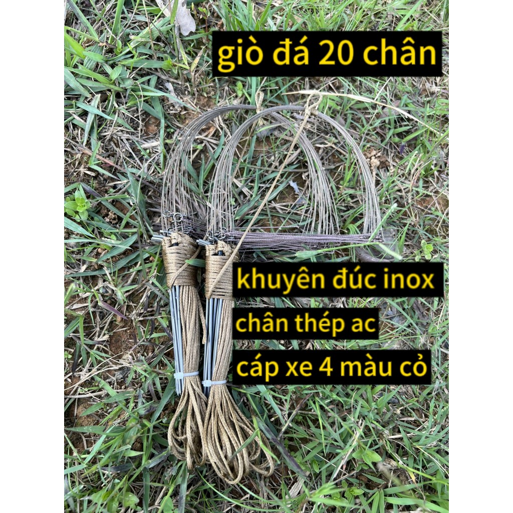 giò bẫy gà rừng chân thép khoen đúc inox cáp xe4 1 bộ 20 chân