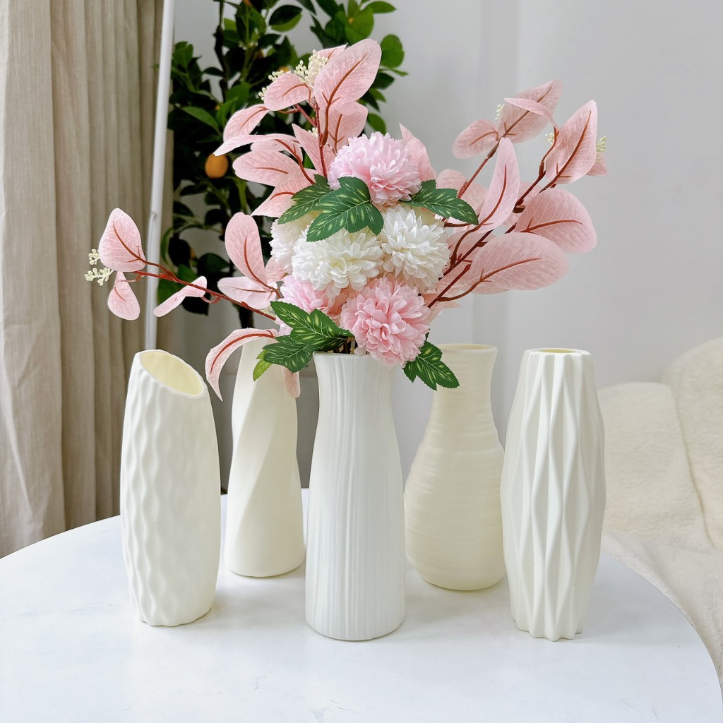 Bình Hoa Nhựa Decor Giả Gốm Cao Cấp, Lọ Cắm Hoa Để Bàn Cắm Hoa Kẽm Nhung, Hoa Giả, Hoa Thật Trang Trí Nhà Cửa