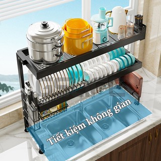 GSlife 55-120cm 1&2 Tầng Kệ Để Bát Đĩa Đa Năng Thông Minh-Giá Để Đồ Chén Trên Bồn Rửa Bát Thép Carbon Sơn Đen Cao Cấp