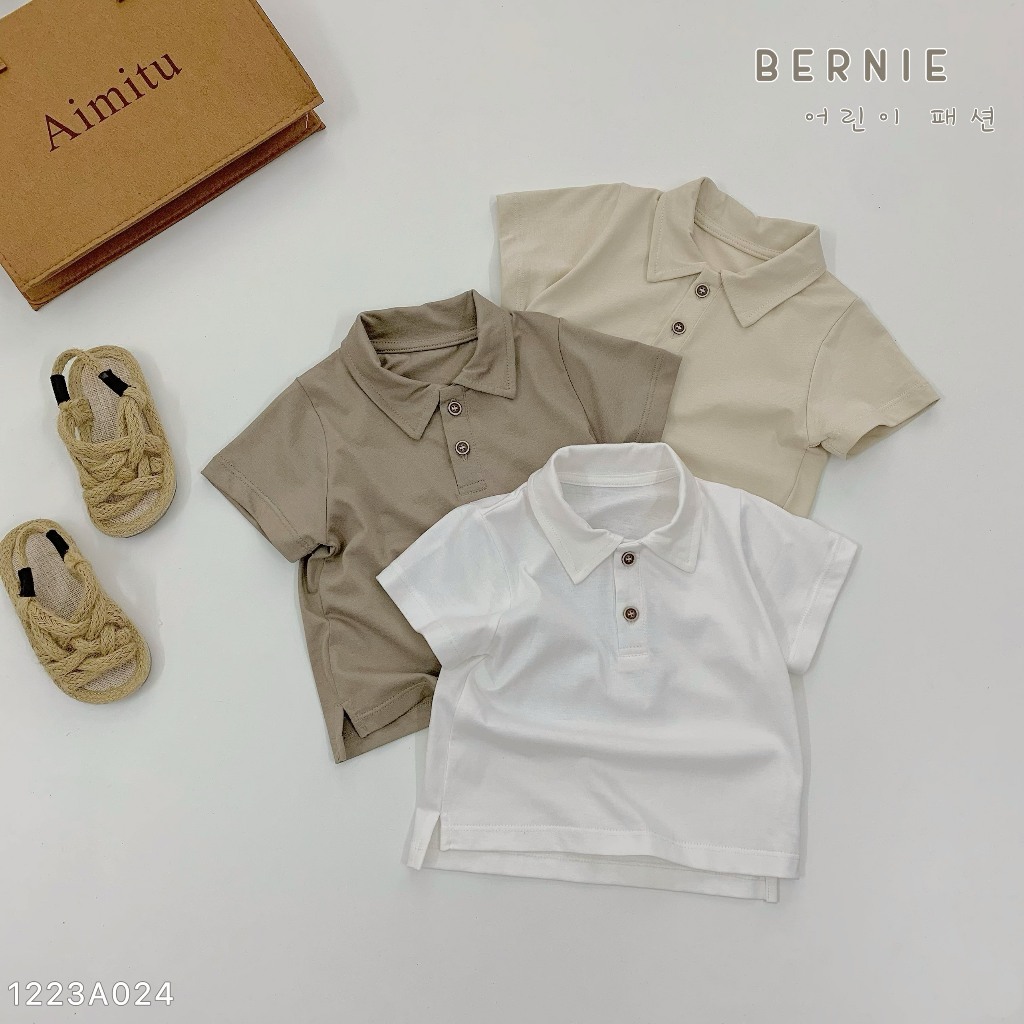 Áo polo cộc tay trơn màu bé trai, áo thun cổ đức dáng polo trơn màu Bernie