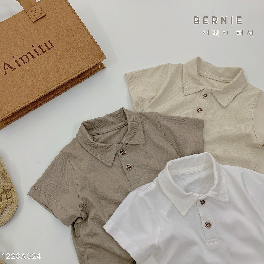 Áo polo cộc tay trơn màu bé trai, áo thun cổ đức dáng polo trơn màu Bernie
