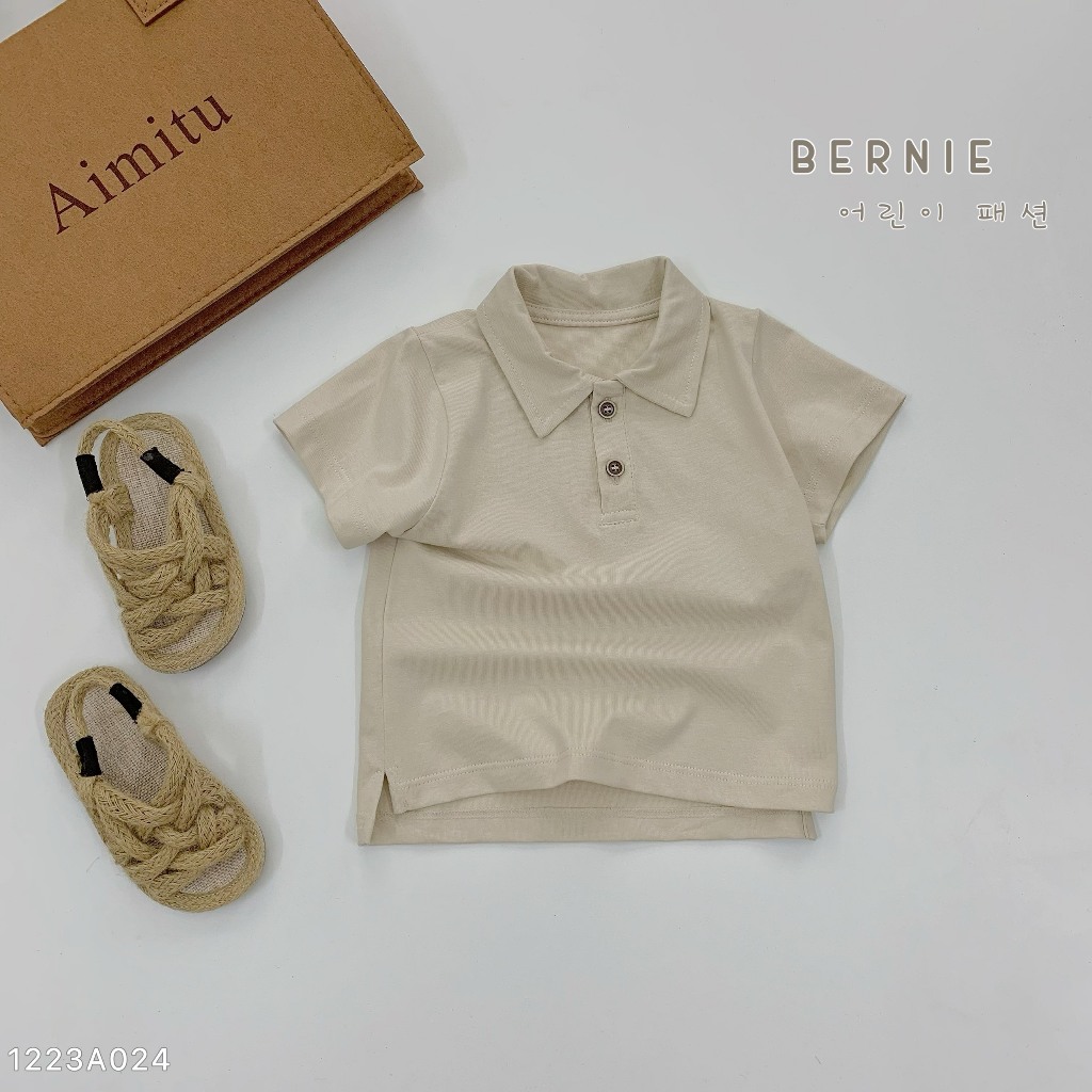 Áo polo cộc tay trơn màu bé trai, áo thun cổ đức dáng polo trơn màu Bernie