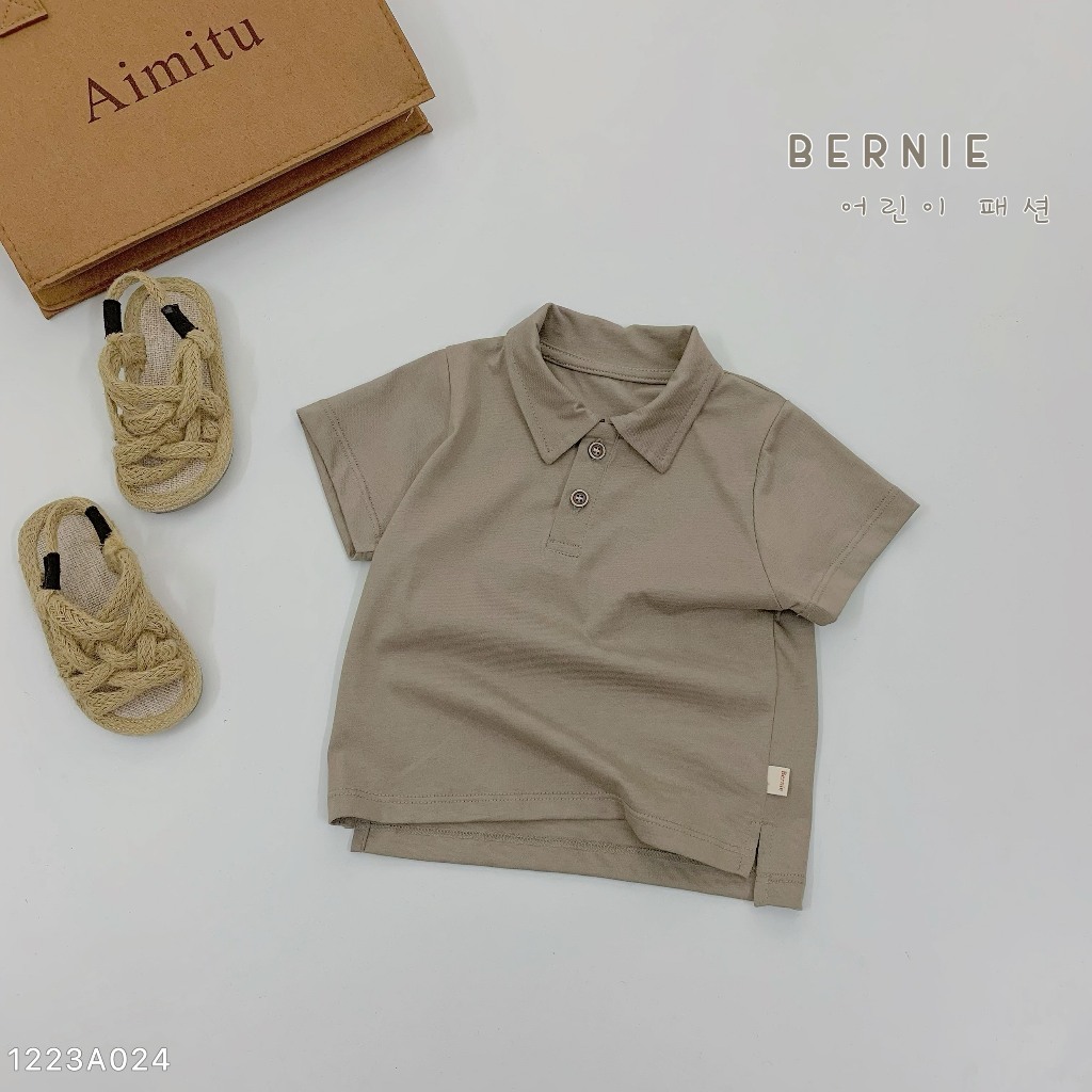 Áo polo cộc tay trơn màu bé trai, áo thun cổ đức dáng polo trơn màu Bernie