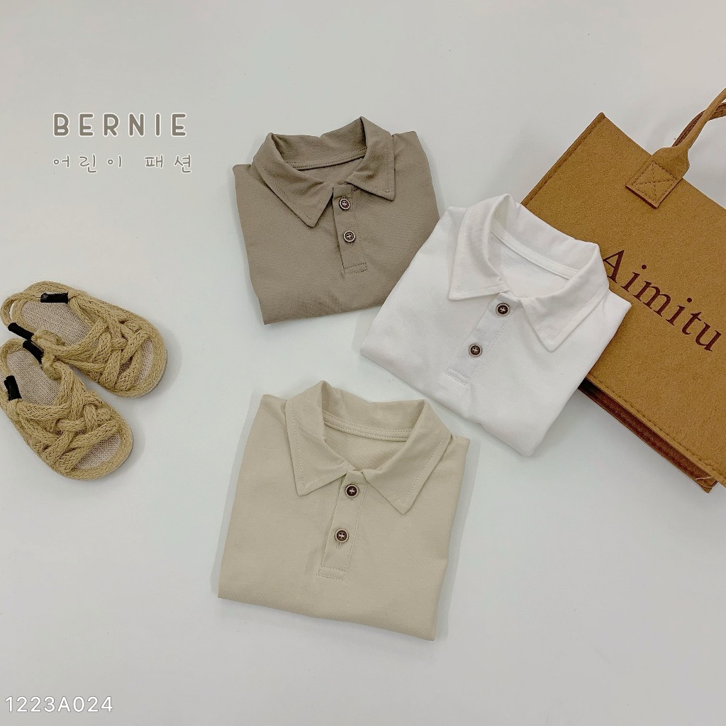 Áo polo cộc tay trơn màu bé trai, áo thun cổ đức dáng polo trơn màu Bernie