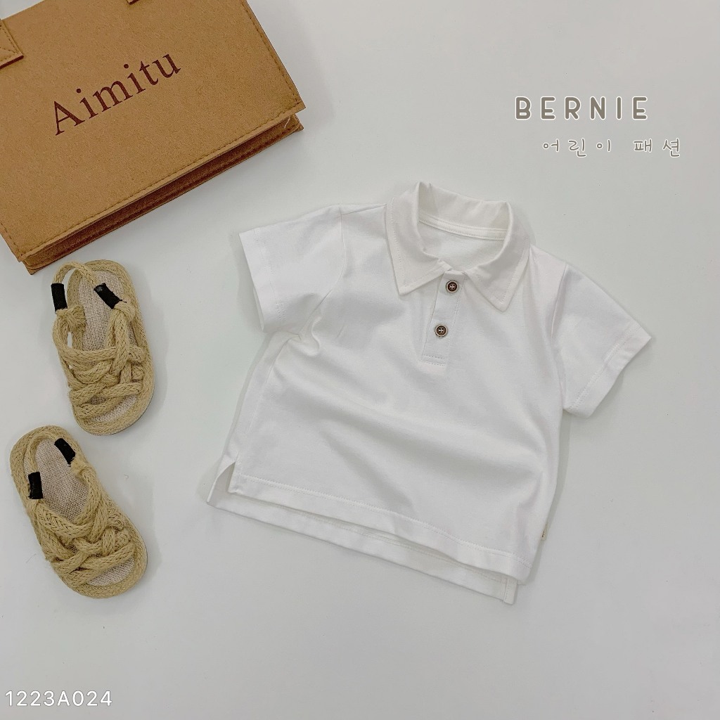 Áo polo cộc tay trơn màu bé trai, áo thun cổ đức dáng polo trơn màu Bernie