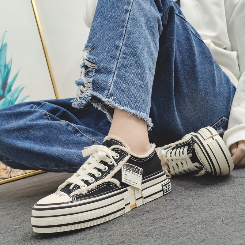 Giày thể thao nữ, Giày ăn mày, sneaker, bằng vải canvas trắng đen - Buyplus.Pht.Store