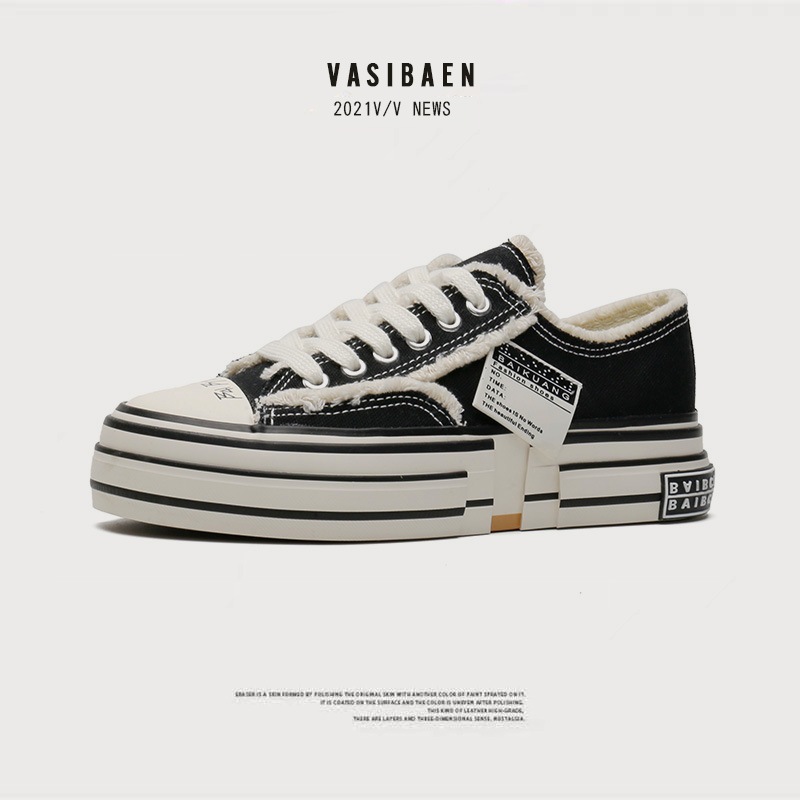 Giày thể thao nữ, Giày ăn mày, sneaker, bằng vải canvas trắng đen - Buyplus.Pht.Store
