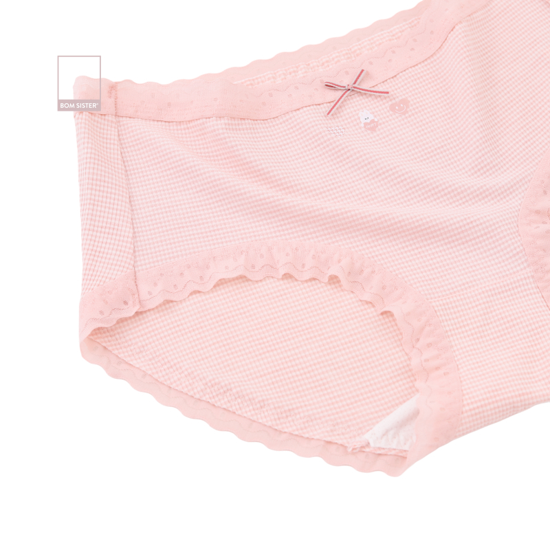 Ảnh Combo 3 quần lót nữ cotton caro mỏng viền ren đính nơ, tone màu pastel họa tiết dễ thương BOM SISTER Q61050 4