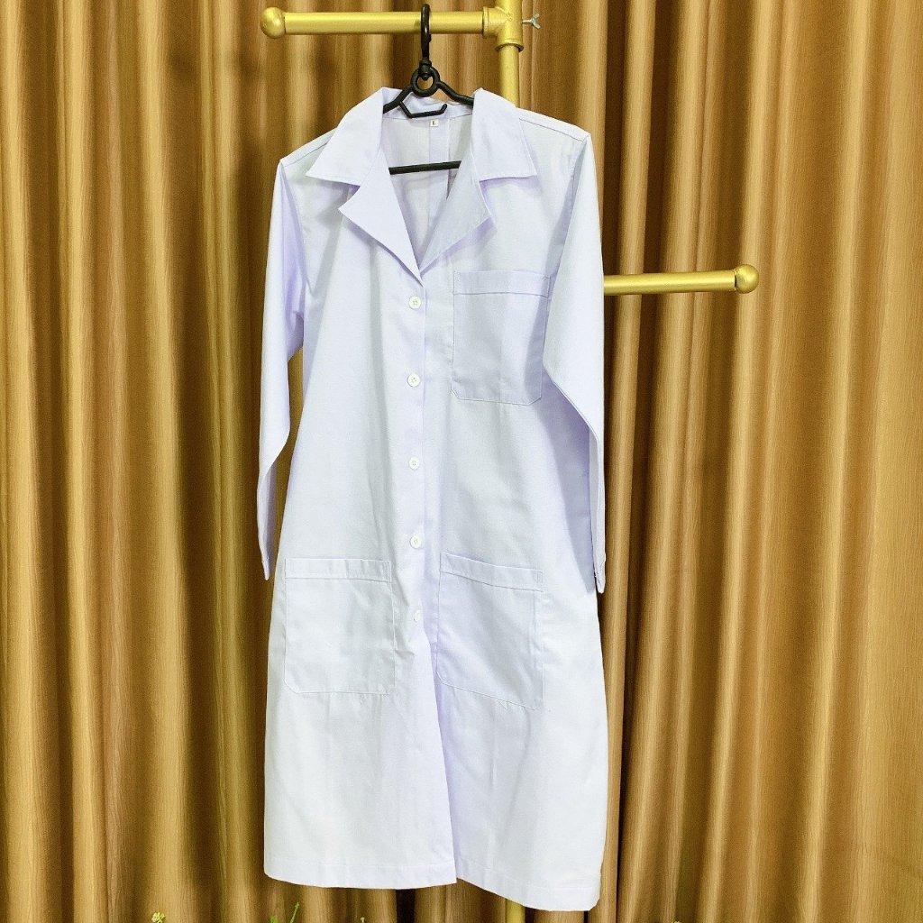 Áo Blouse Trắng Tay Dài Nam Nữ- Vải kaki VN, cổ bẻ danton, chuẩn form bác sĩ-hình thật