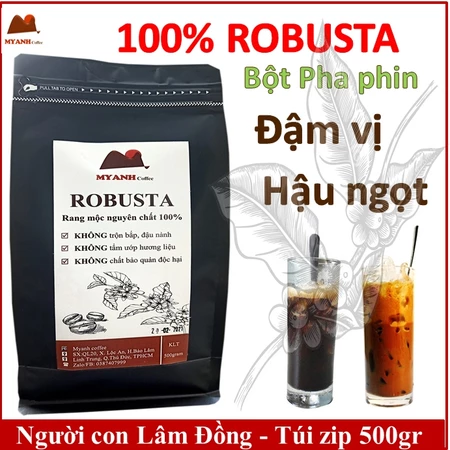 500gr Cà phê Robusta (tỉ lệ hái chín> 98%) rang mộc nguyên chất