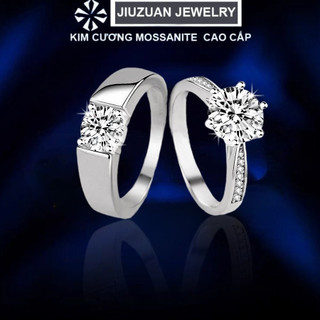 Nhẫn đôi, Nhẫn cầu hôn bạc đính đá kim cương Moissanite kiểm định GRA JIUZUAN, Nhẫn bạc nam nữ