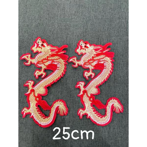 patch vải ủi nhiệt thêu hình thời trang rồng gừng gắn áo dài