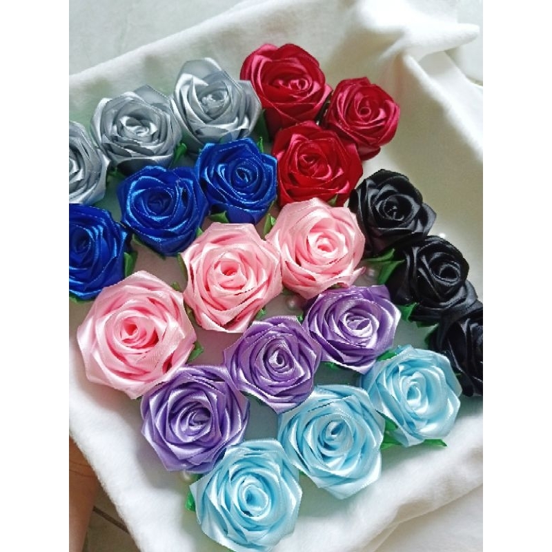 Hoa hồng ruy băng handmade, đủ màu giá rẻ, kèm đài hoa (lá đài như hình ...