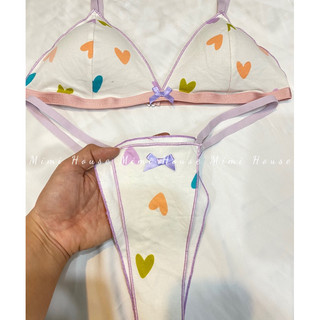 Set đồ lót cotton da cá hoạ tiết trái tim - Handmade by Mimi house